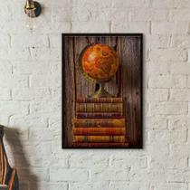 Quadro Decorativo Globo E Livros 34x23cm