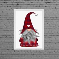 Quadro Decorativo Gnomo De Natal 24X18cm Moldura Branca