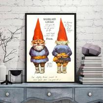 Quadro Decorativo Gnomo Vintage 45X34Cm Moldura Branca