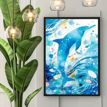 Quadro Decorativo Golfinho Abstrato 45x34cm - com vidro
