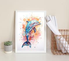 Quadro Decorativo Golfinho Colorido- Aquarela 45x34cm