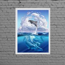 Quadro Decorativo Golfinhos No Mar 33x24cm - com vidro