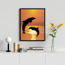 Quadro Decorativo Golfinhos Por Do Sol 33x24cm - com vidro