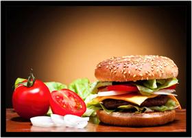 Quadro Decorativo Gourmet Hambúrguer Hamburgueria Padarias Lanchonetes Comércio Com Moldura RC047