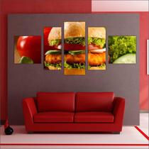 Quadro Decorativo Gourmet Hambúrguer Restaurantes 5 Peças TT3