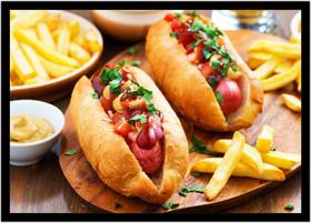 Quadro Decorativo Gourmet Hot-Dog Cachorro-Quente Lanchonetes Com Moldura RC069