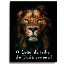 Quadro decorativo Grande com frase Leão da tribo de judah venceu em tela acetinada