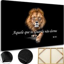 Quadro Decorativo Grande Leao Evangelico Salmos Tela em Madeira Tecido Canvas 60x90 Borda Infinita
