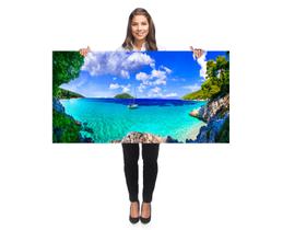 Quadro Decorativo Grande Sala 100x50 Mar Azul Caribe Paisagem Quadro para Quarto Hall Escritório