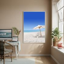 Quadro Decorativo Guarda-Sol Branco-70x50cm Cor:Moldura Branca