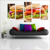 Quadro Decorativo Hambúrguer Gourmet Restaurantes Decorações Salas 5 peças com Moldura