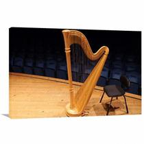 Quadro decorativo Harpa Instrumentos Música com Tela de Tecido
