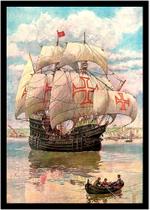 Quadro Decorativo História Caravelas Navios Vintage Brasil Com Moldura RC004 Quadro Decorativo História Caravelas Navios Vintage Brasil Com Moldura RC004