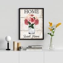 Quadro Decorativo Home Sweet Home- Flores 45x34cm - com vidro