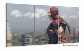 Quadro Decorativo Homem de ferro A 3 peças 120x60 cm em tec Quadro Decorativo Homem de ferro A 3 peças 120x60 cm em tec