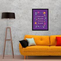 Quadro Decorativo Hooponopono Roxo 45x34Cm Moldura Preta