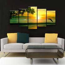 Quadro Decorativo Horizonte Praia Verde129X61 5 Peças