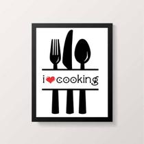 Quadro Decorativo I Love Cooking 24x18cm - com vidro