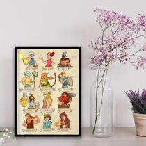 Quadro Decorativo Ilustração Deuses Gregos 33X24 Vidro Preta Quadro Decorativo Ilustração Deuses Gregos 33X24 Vidro Preta