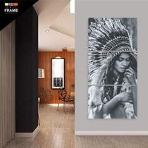 Quadro Decorativo Índia Preto e Branco em tecido 120x60cm Quadro Decorativo Índia Preto e Branco em tecido 120x60cm