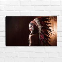 Quadro Decorativo Indígena com Cocar Moderno para Sala de Jantar, Estar, Quarto e Corredores 55x100