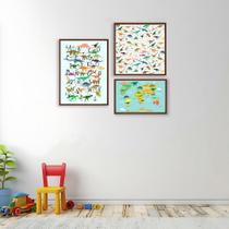 Quadro Decorativo Infantil ABC dos Dinossauros com 3 Telas 20x30 30x30 e 30x40 para Sala Quarto de Criança Hall Quadro Decorativo Infantil ABC dos Dinossauros com 3 Telas 20x30 30x30 e 30x40 para Sala Quarto de Criança Hall