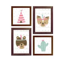 Quadro Decorativo Infantil Animais Bosque Menina Tribal Boho Quadro Decorativo Infantil Animais Bosque Menina Tribal Boho