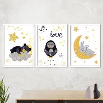 Quadro Decorativo Infantil Animais Urso Coruja Coelho Sala Quarto Escritório