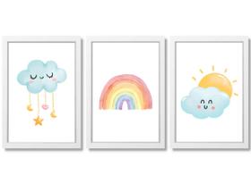Quadro Decorativo Infantil Arco-íris Aquarela Nuvem Sol Quadro Decorativo Infantil Arco-íris Aquarela Nuvem Sol