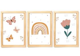 Quadro Decorativo Infantil arco-íris boho borboleta flor