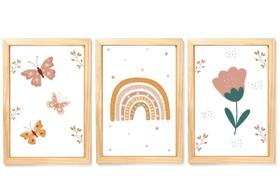 Quadro Decorativo Infantil arco-íris boho borboleta flor Quadro Decorativo Infantil arco-íris boho borboleta flor