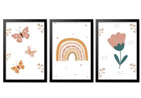 Quadro Decorativo Infantil arco-íris boho borboleta flor