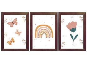 Quadro Decorativo Infantil arco-íris boho borboleta flor Quadro Decorativo Infantil arco-íris boho borboleta flor