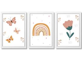 Quadro Decorativo Infantil arco-íris boho borboleta flor
