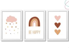 Quadro Decorativo Infantil Arco-íris Boho Escandinavo Nuvem