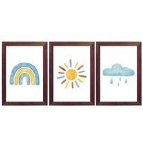 Quadro Decorativo Infantil Arco-íris Menino Sol Nuvem Boho