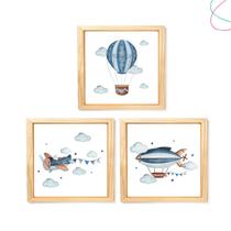 Quadro Decorativo Infantil Balão Avião Meios de Transporte