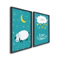 Quadro Decorativo Infantil Bons Sonhos com 2 Telas 50x75 e 60x90 de Parede para Sala Quarto Escritório