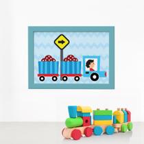 Quadro Decorativo Infantil Caminhão 22x32 Moldura Azul