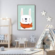 Quadro Decorativo Infantil Coelho na Neve Moldura Filete, Marrom Cafe