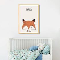 Quadro Decorativo Infantil Didatico, Raposa Moldura Caixa, Marfim