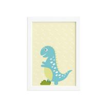 Quadro Decorativo Infantil Dino Baby Turquesa Moldura Branca