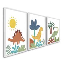 Quadro Decorativo Infantil Dinossauros com 3 Telas de Parede para Quarto Sala Brinquedoteca 60cm X 9 Branco Quadro Decorativo Infantil Dinossauros com 3 Telas de Parede para Quarto Sala Brinquedoteca 60cm X 9 Branco