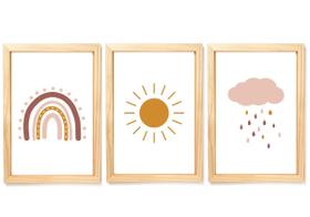 Quadro Decorativo Infantil Escandinavo Arco-íris sol nuvem Quadro Decorativo Infantil Escandinavo Arco-íris sol nuvem