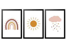 Quadro Decorativo Infantil Escandinavo Arco-íris sol nuvem