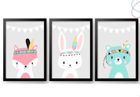 Quadro Decorativo Infantil Menina Animais Bosque Escandinavo Quadro Decorativo Infantil Menina Animais Bosque Escandinavo