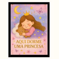 Quadro Decorativo infantil menina "Aqui dorme uma Princesa"