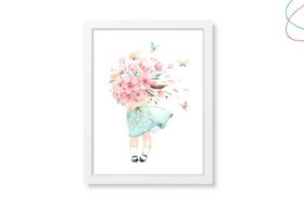 Quadro decorativo infantil menina com flores aquarela Quadro decorativo infantil menina com flores aquarela