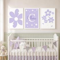 Quadro Decorativo Infantil Menina Moldura Premium Tema Lúdico Minimalista Quarto de Bebê Criança Menina Kit 3 Peças 33x24cm