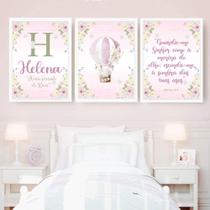 Quadro Decorativo Infantil Menina Moldura Premium Tema Lúdico Minimalista Quarto de Bebê Criança Menina Kit 3 Peças 33x24cm